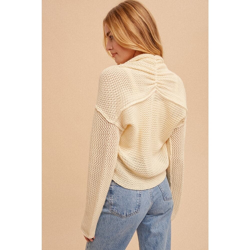 Open Crochet Knit Bolero - Cream - Thumbnail 3