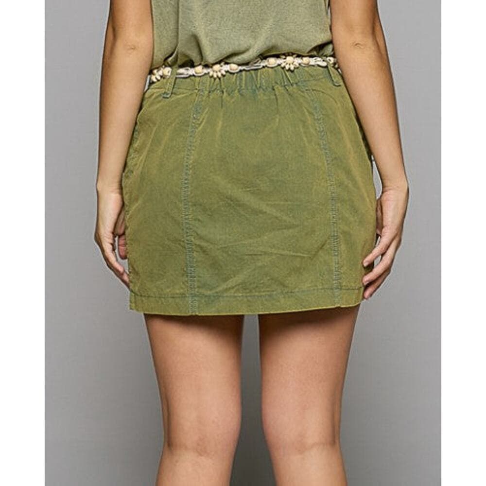 POL Cotton Cargo Utility Mini Skirt with Zip Pockets - Olive - Thumbnail 2