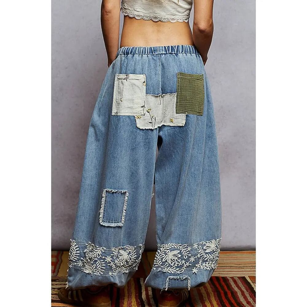 POL Vintage Washing Floral Pattern Double Gauze Lace Jogger Pant - Thumbnail 2
