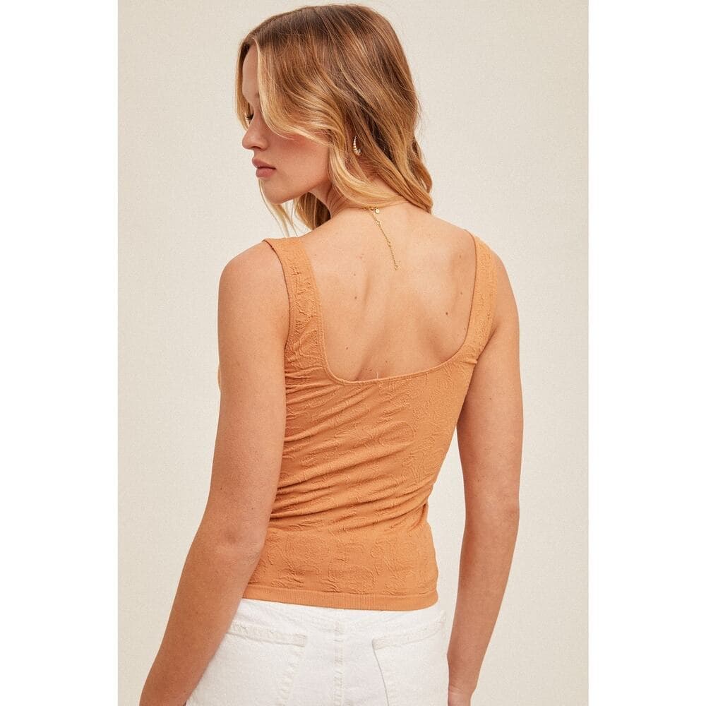 Deep Scoop Neck Jacquard Seamless Tank Top - Thumbnail 3