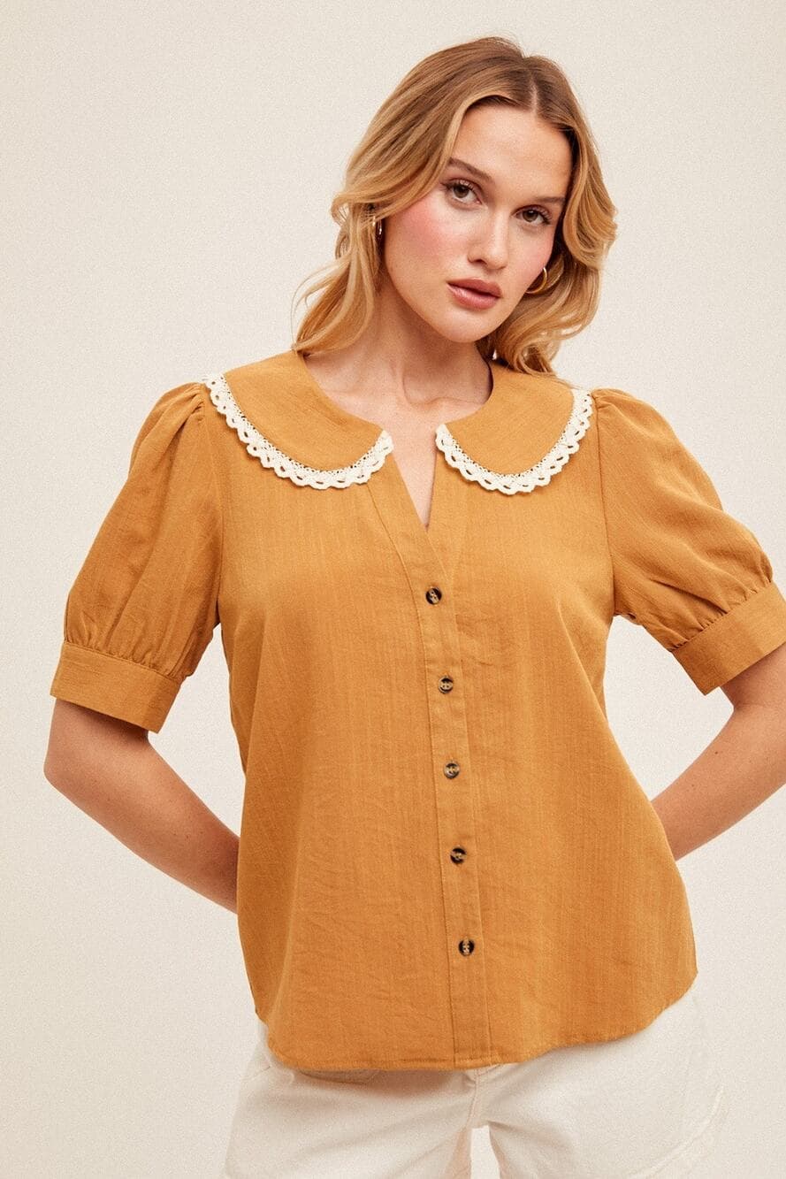 Crochet Trim Detail Textured Woven Top