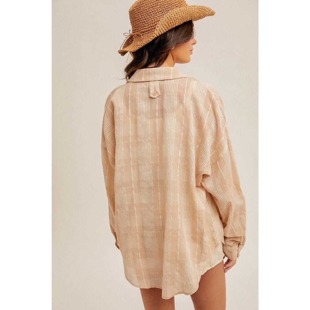 Soft Plaid Oversized Button Down Shirt - Thumbnail 3