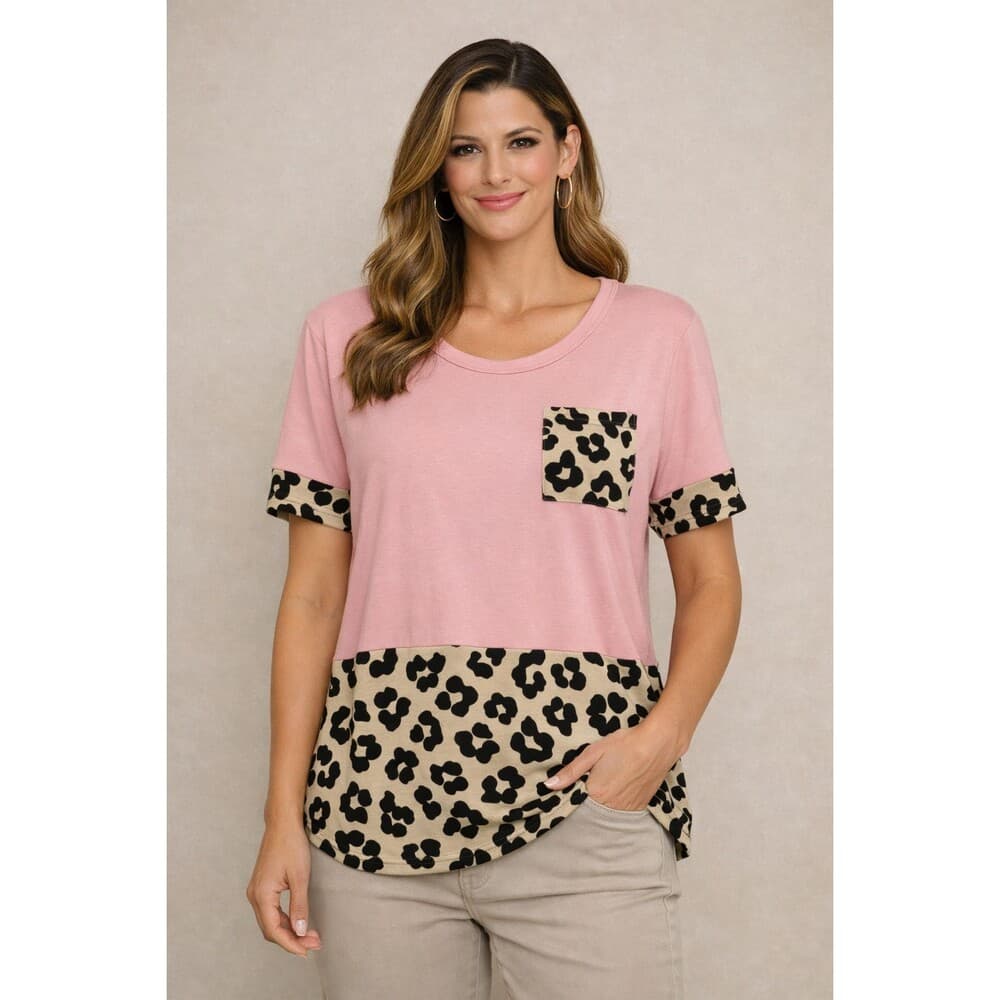 Pink Leopard Accent Tee