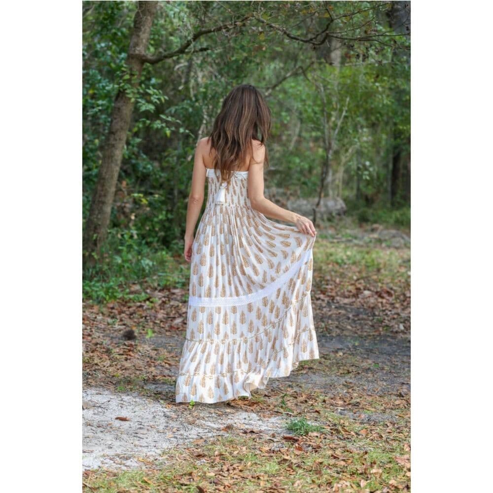 Boho Spaghetti Strap Crochet Garden Dress (Beige) - Thumbnail 5