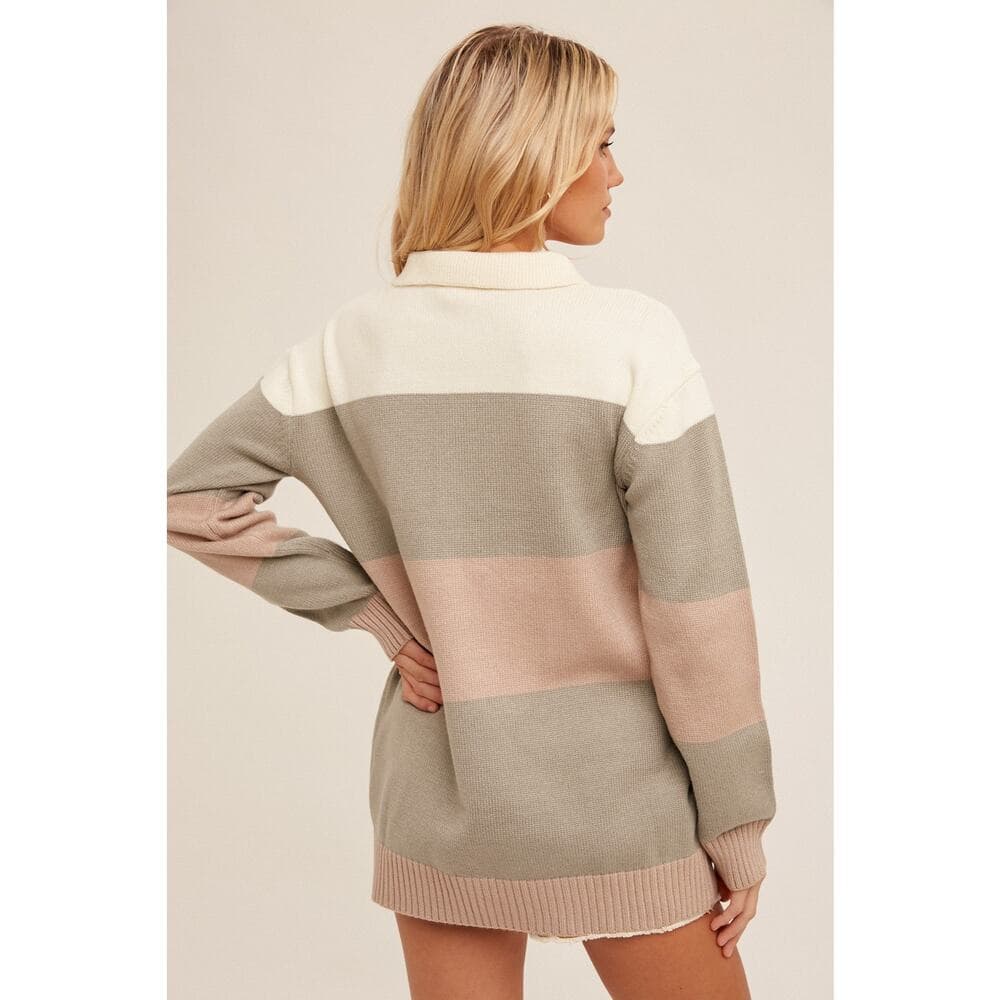 Oversize Color Block Collared Sweater - Thumbnail 3