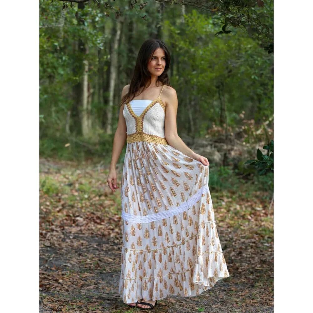 Boho Spaghetti Strap Crochet Garden Dress (Beige) - Thumbnail 3