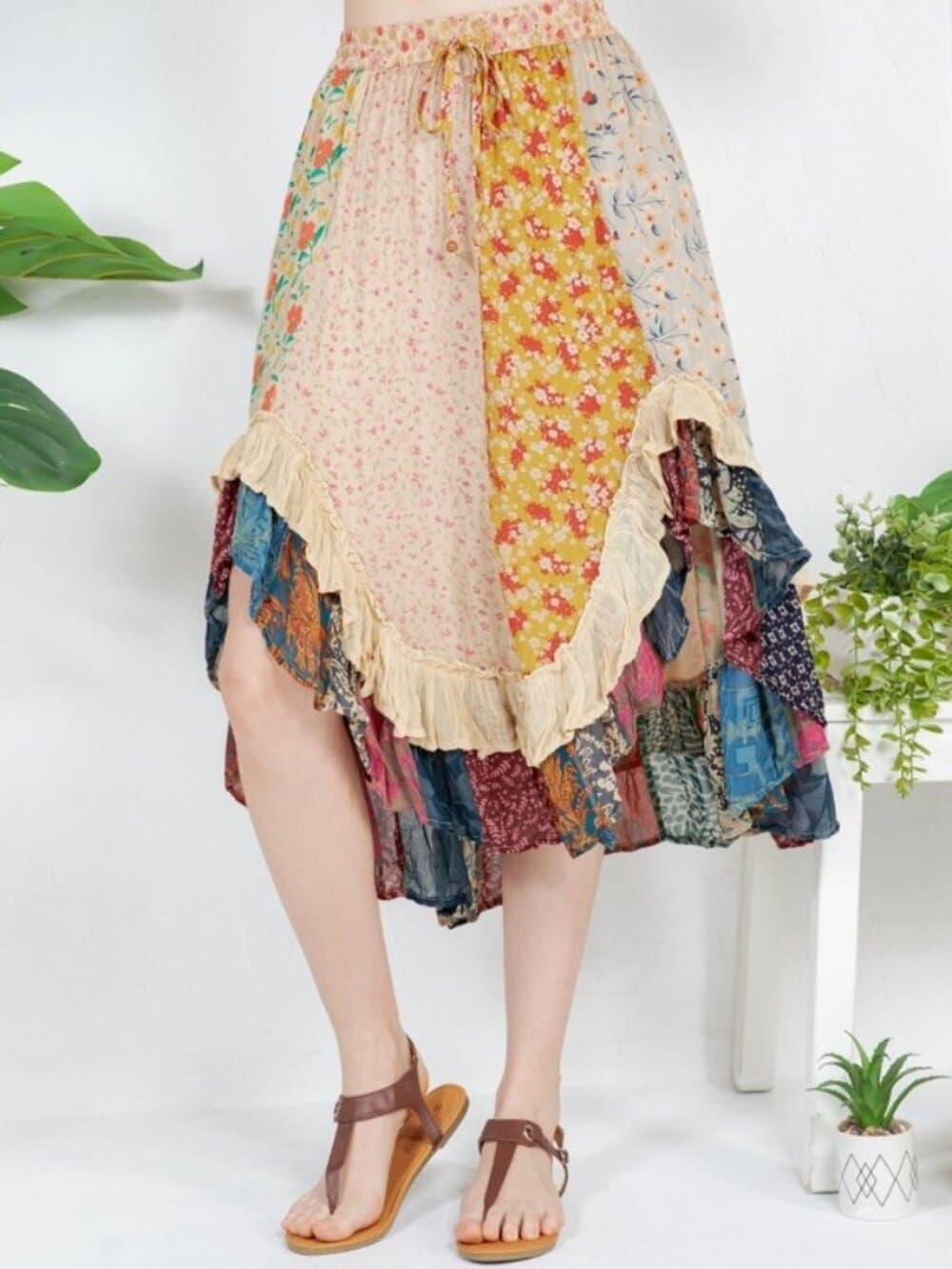 Bohoemia Mid-Length Skirt with Rayon Print