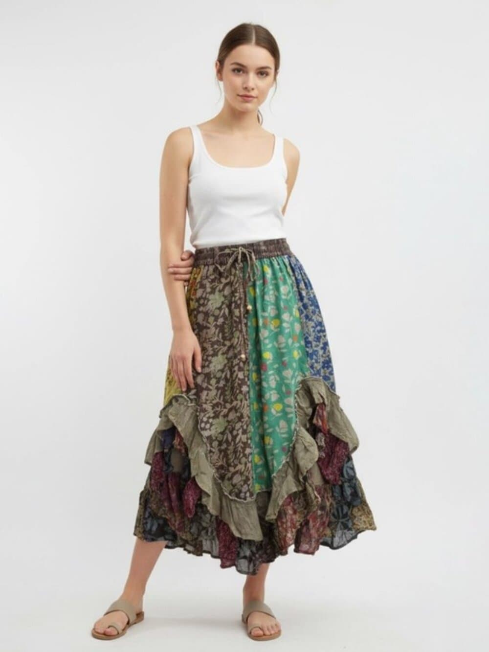 Bohoemia Mid-Length Skirt with Rayon Print - Thumbnail 7