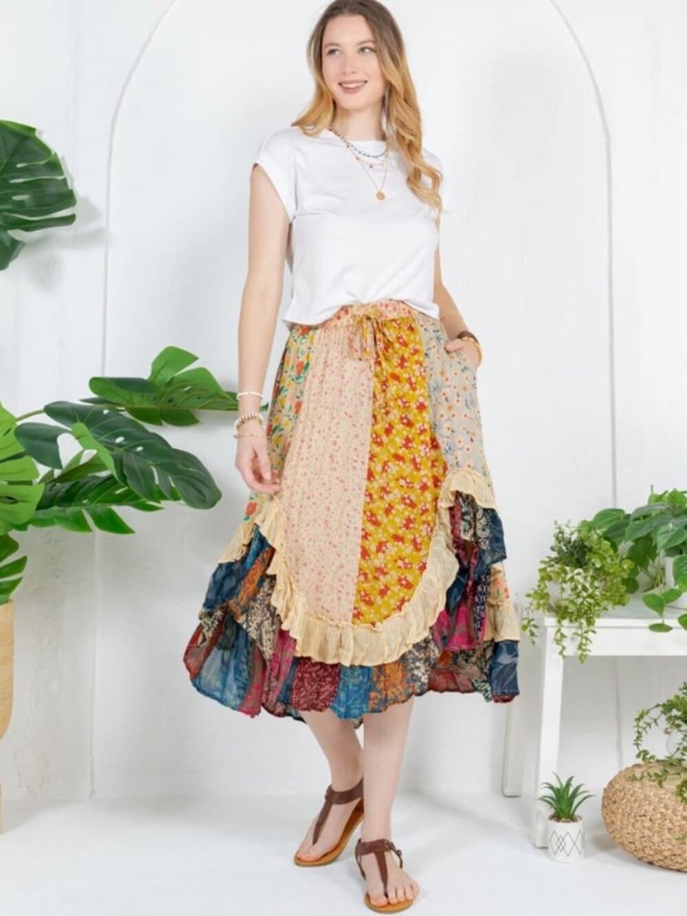 Bohoemia Mid-Length Skirt with Rayon Print - Thumbnail 2