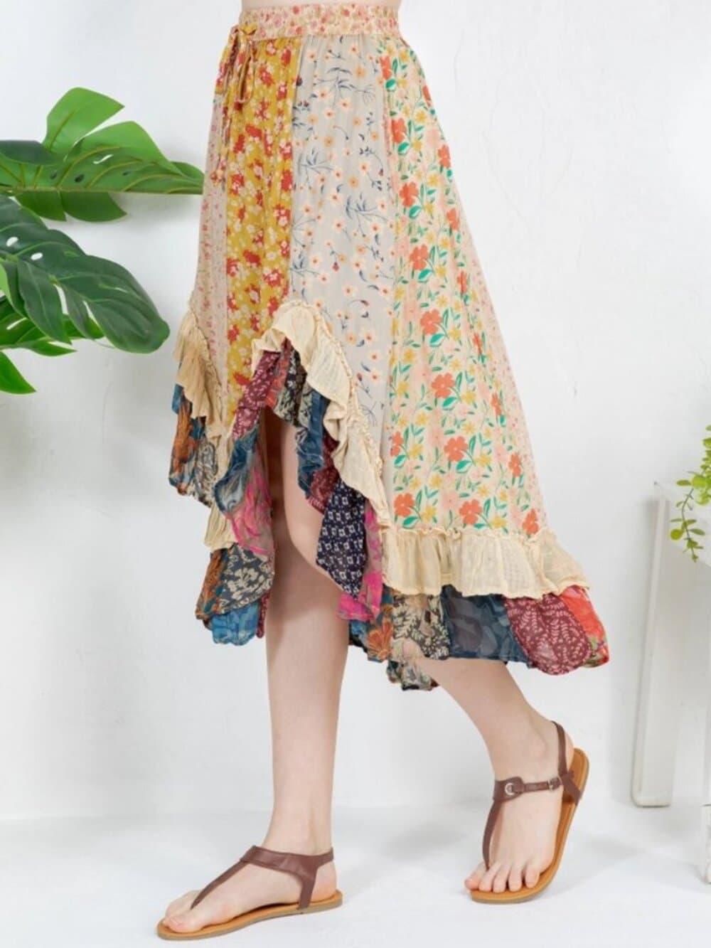 Bohoemia Mid-Length Skirt with Rayon Print - Thumbnail 4