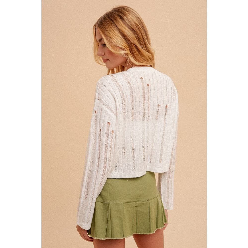 V-neck Button Closure Knit Cardigan - Thumbnail 3