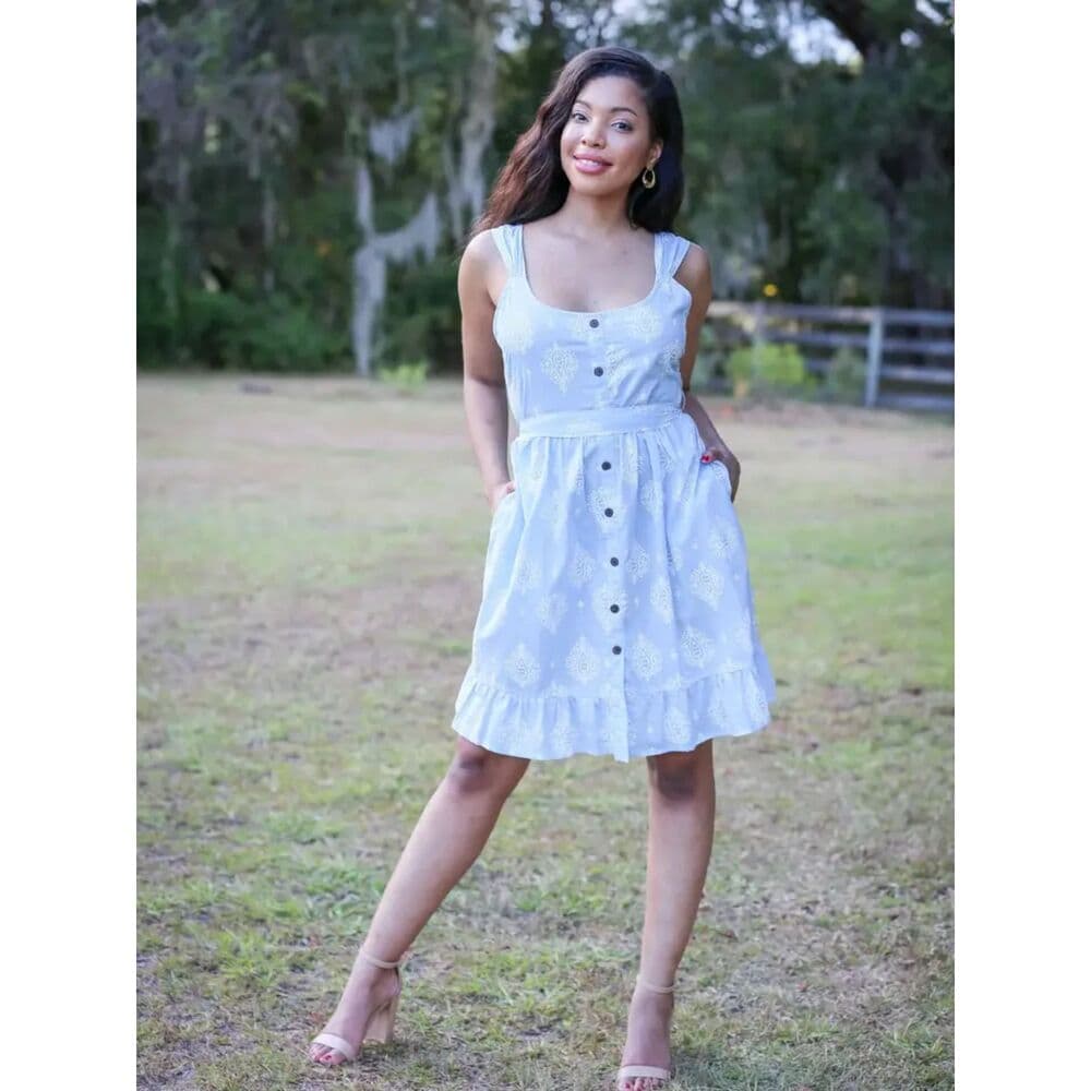 Baby Blue Summer Dress with Delicate Block Print - Thumbnail 3