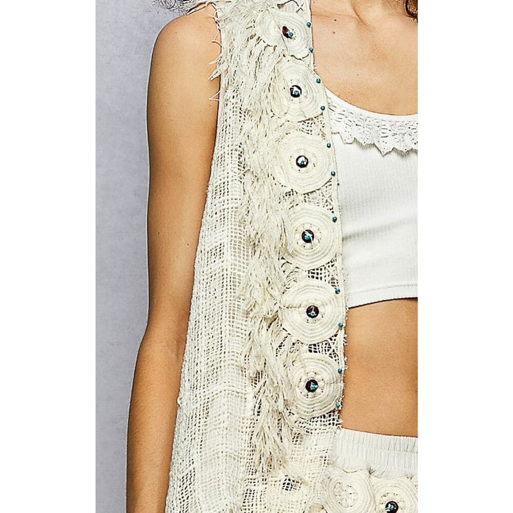POL Fringe Circle Motif Trim Vest - Thumbnail 5