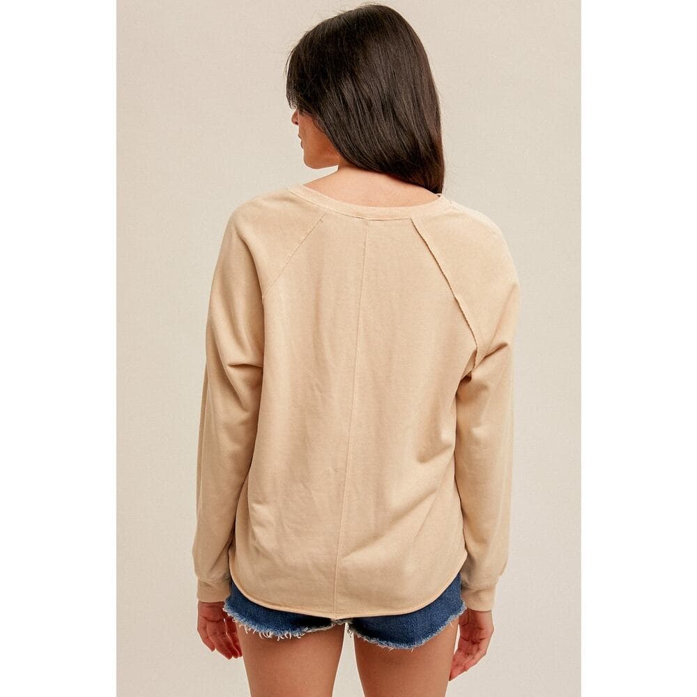 V Neck Asymmetrical Hem Loose Fit Sweatshirt - Thumbnail 3