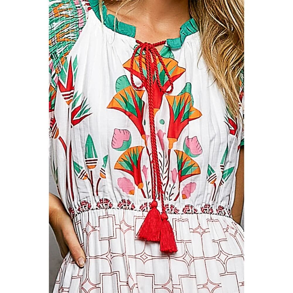 POL Mixed Print Midi Dress in Ivory Multi - Thumbnail 4