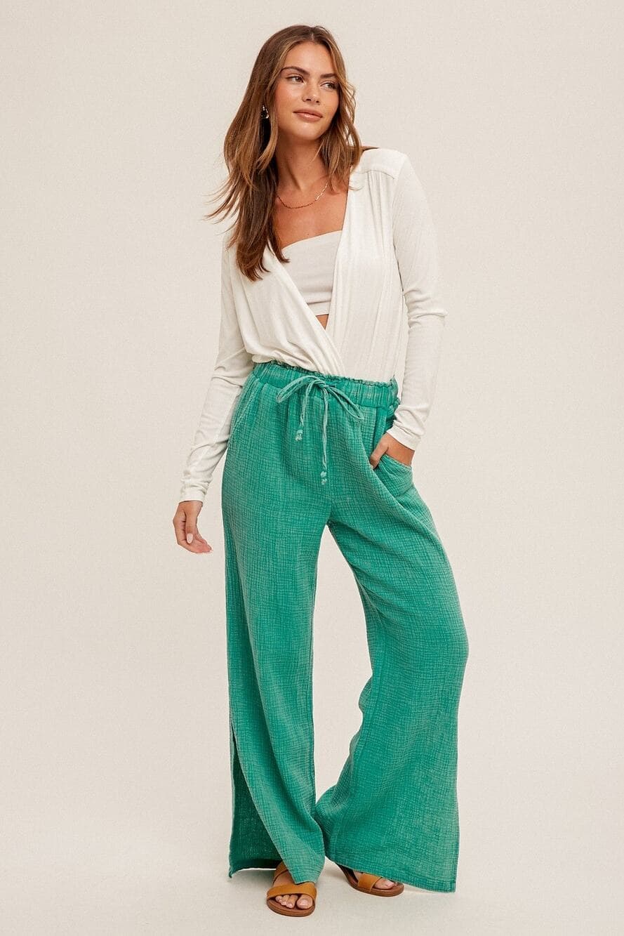 Long Sleeve Ribbed Surplice Bodysuit - Thumbnail 3