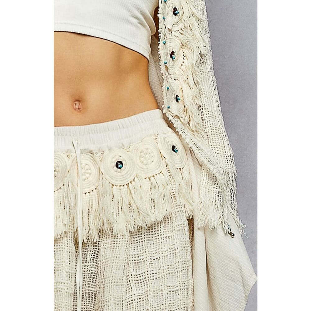 POL Fringe Circle Motif Trim Knee Length Skirt - Thumbnail 4
