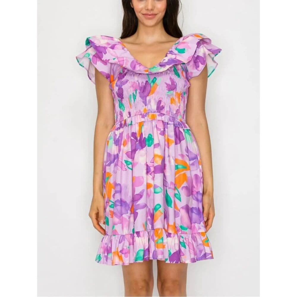 Lilac dreamscape Floral Dress - Thumbnail 2