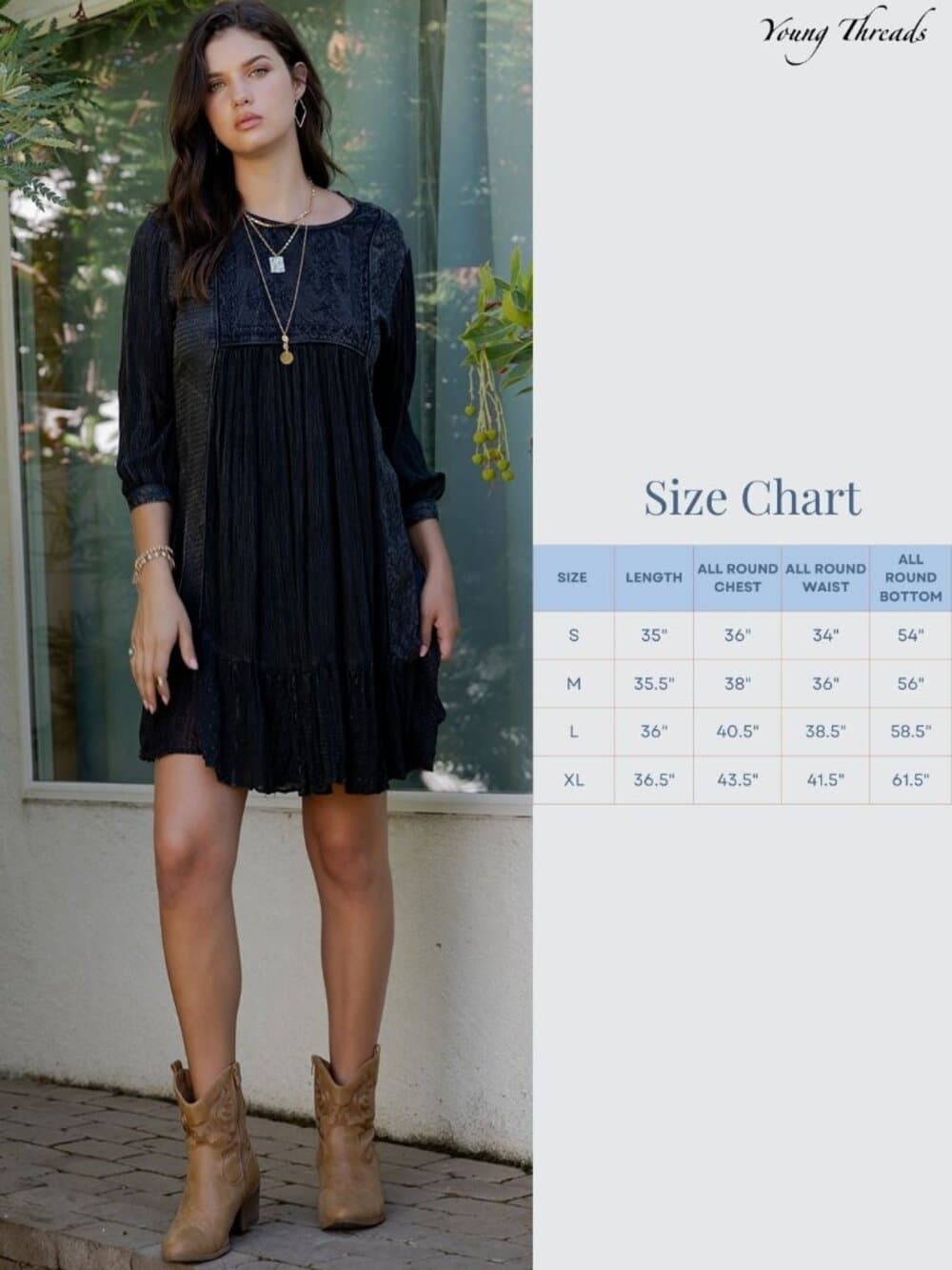 Boho Embroidered Ruffle Hem Babydoll Dress - Thumbnail 6