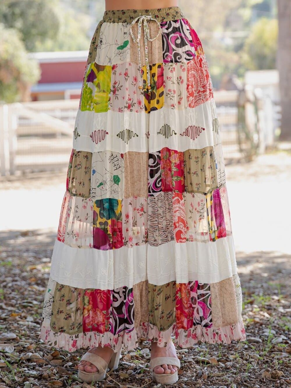 Boho Patchwork Tiered Long Skirt
