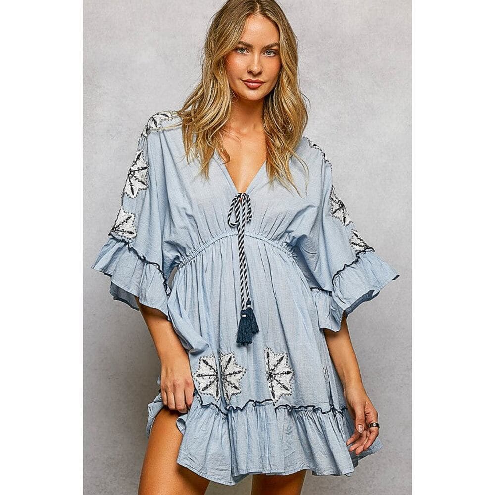 POL Light Denim Dress - Thumbnail 4