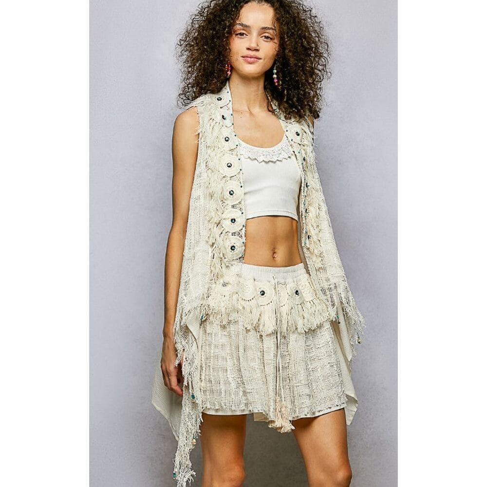 Fringe Circle Motif Trim Vest - Thumbnail 4
