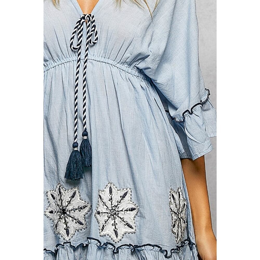 POL Light Denim Dress - Thumbnail 5