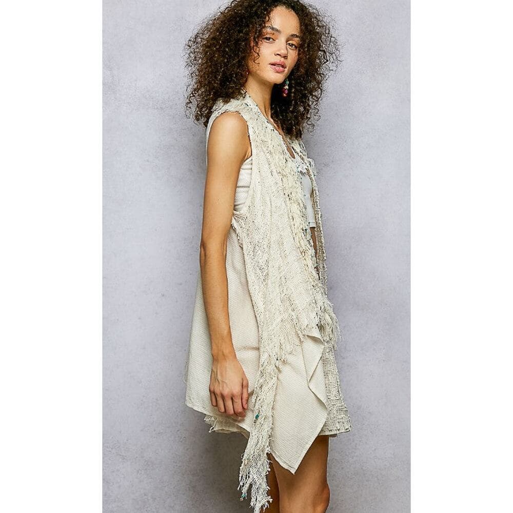 Fringe Circle Motif Trim Vest - Thumbnail 3