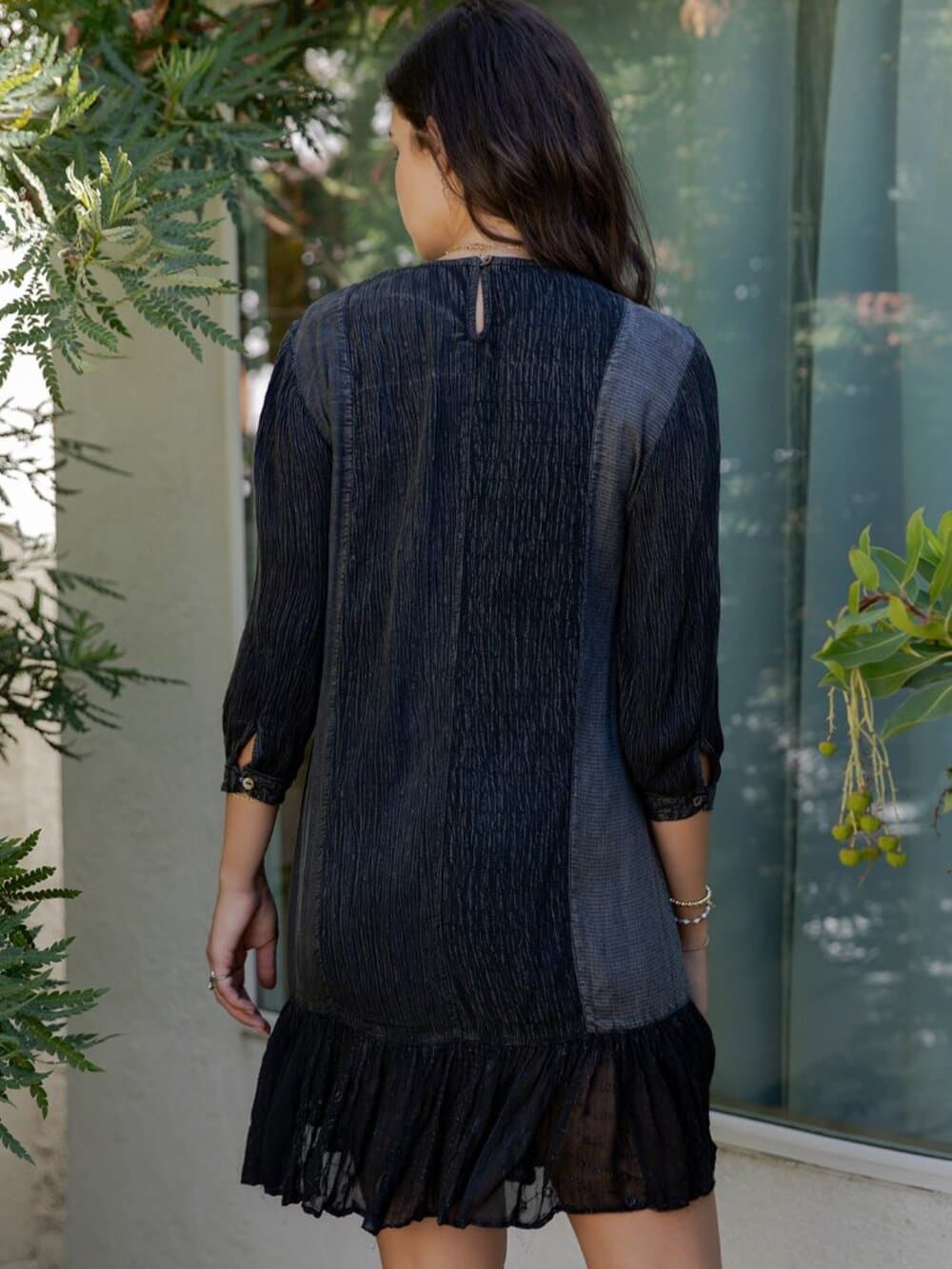 Boho Embroidered Ruffle Hem Babydoll Dress - Thumbnail 4