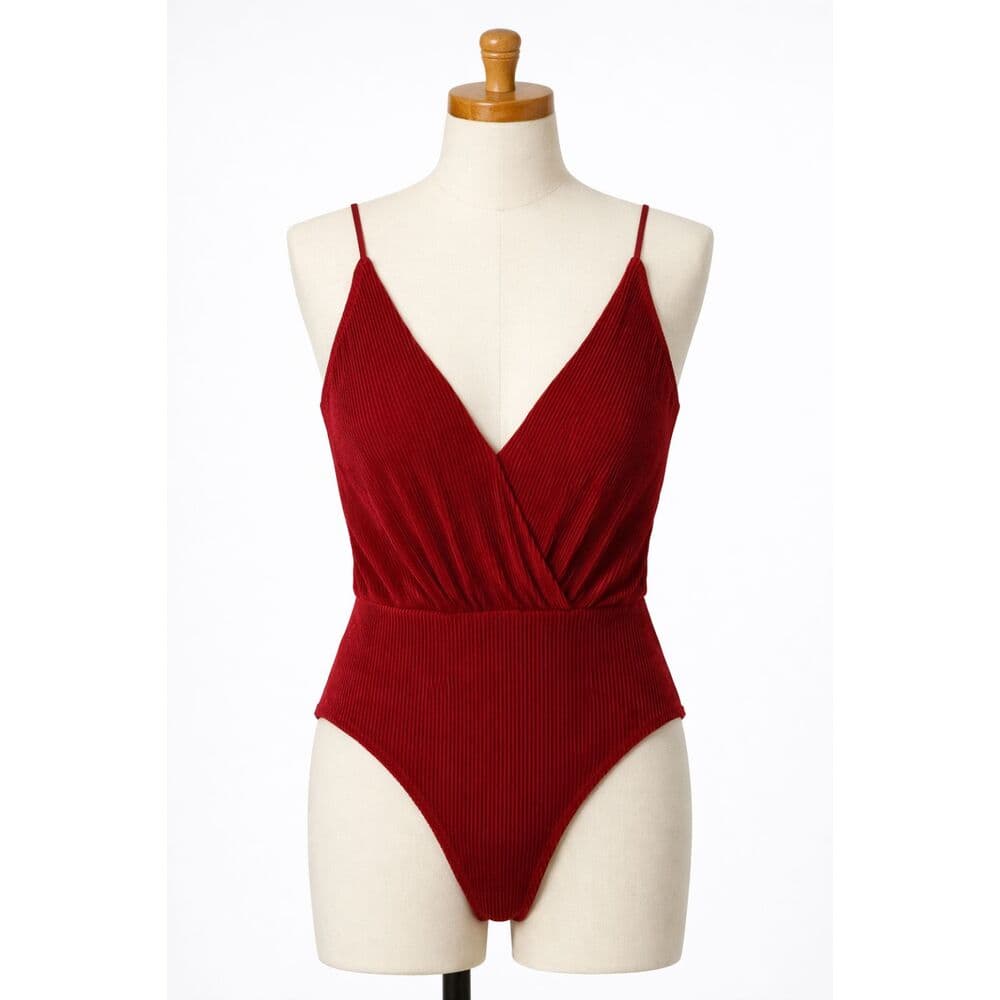 Pleated Cherry Red Fitted Bodysuit