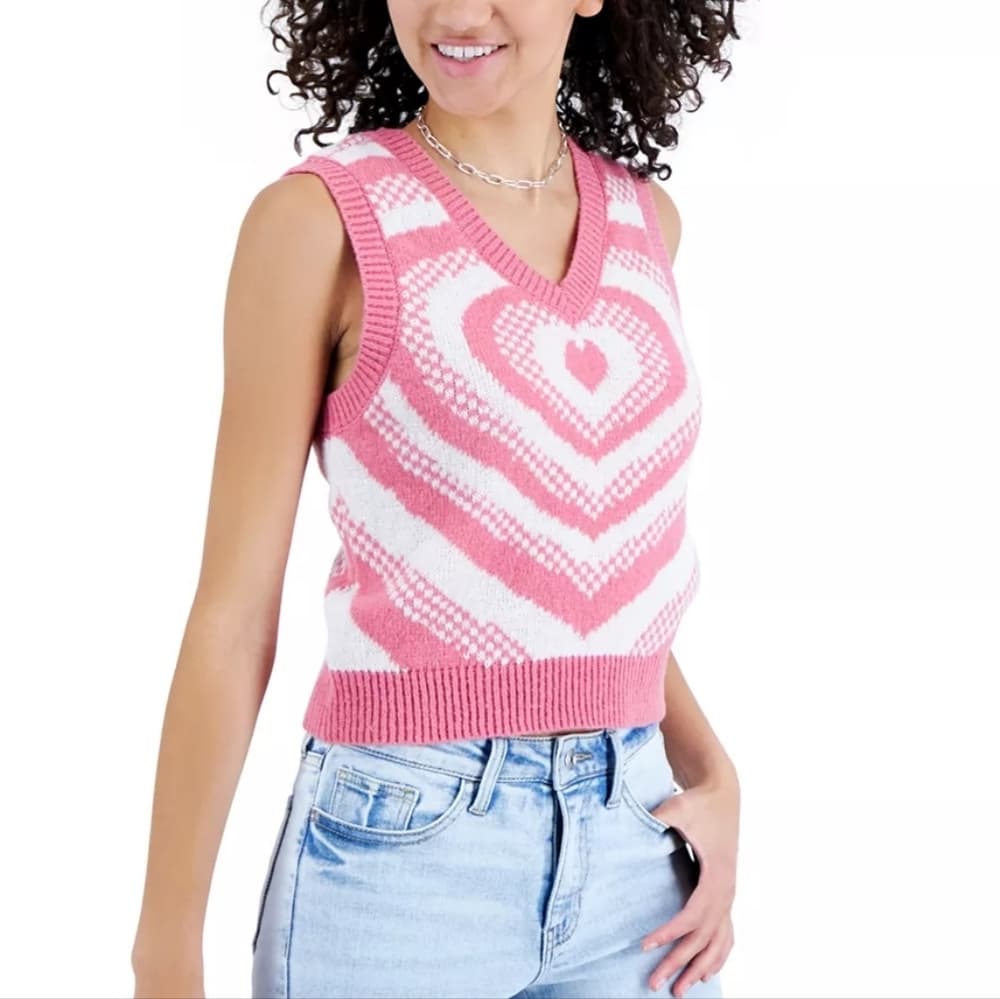 Almost Famous Pink and White Knit‎ Vest