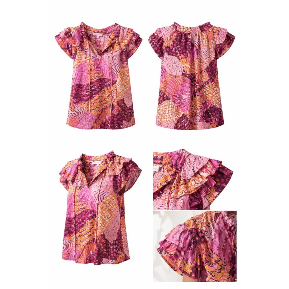 Vibrant Ruffle Sleeve Blouse - Thumbnail 3