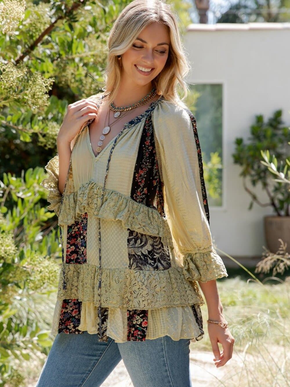 Peasant-Inspired Meraki Blouse with Lace Ruffle Details - Thumbnail 2