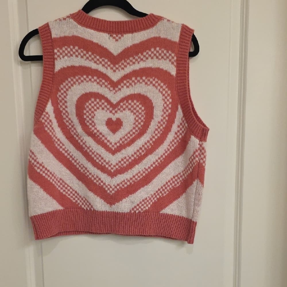 Almost Famous Pink and White Knit‎ Vest - Thumbnail 4