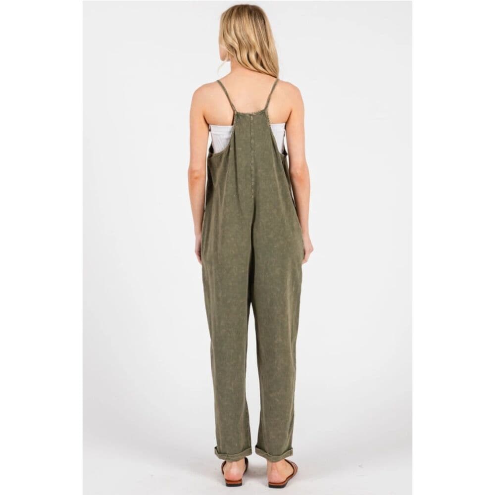 Washed Cami Roll-Up Jumpsuit - Thumbnail 4
