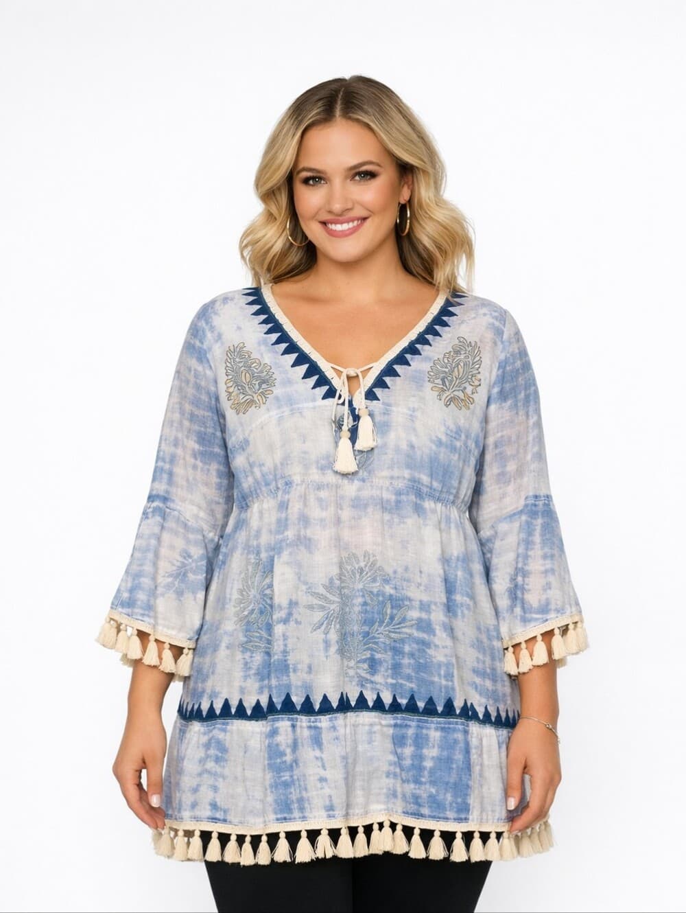 Bohemian Ocean Ethereal Tunic with Bell Sleeve - Thumbnail 2