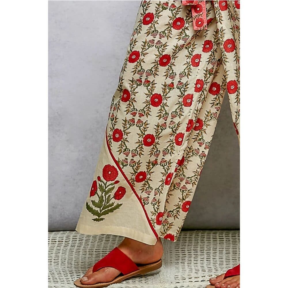 POL Waist Belt Floral Pattern Straight Fit Pants - Thumbnail 2