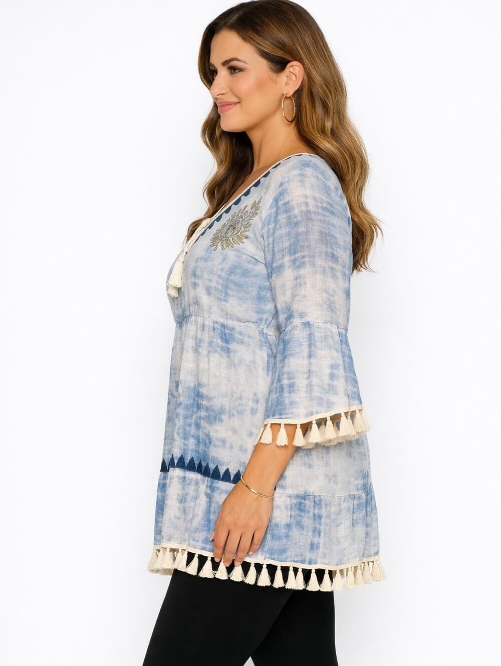 Bohemian Ocean Ethereal Tunic with Bell Sleeve - Thumbnail 3