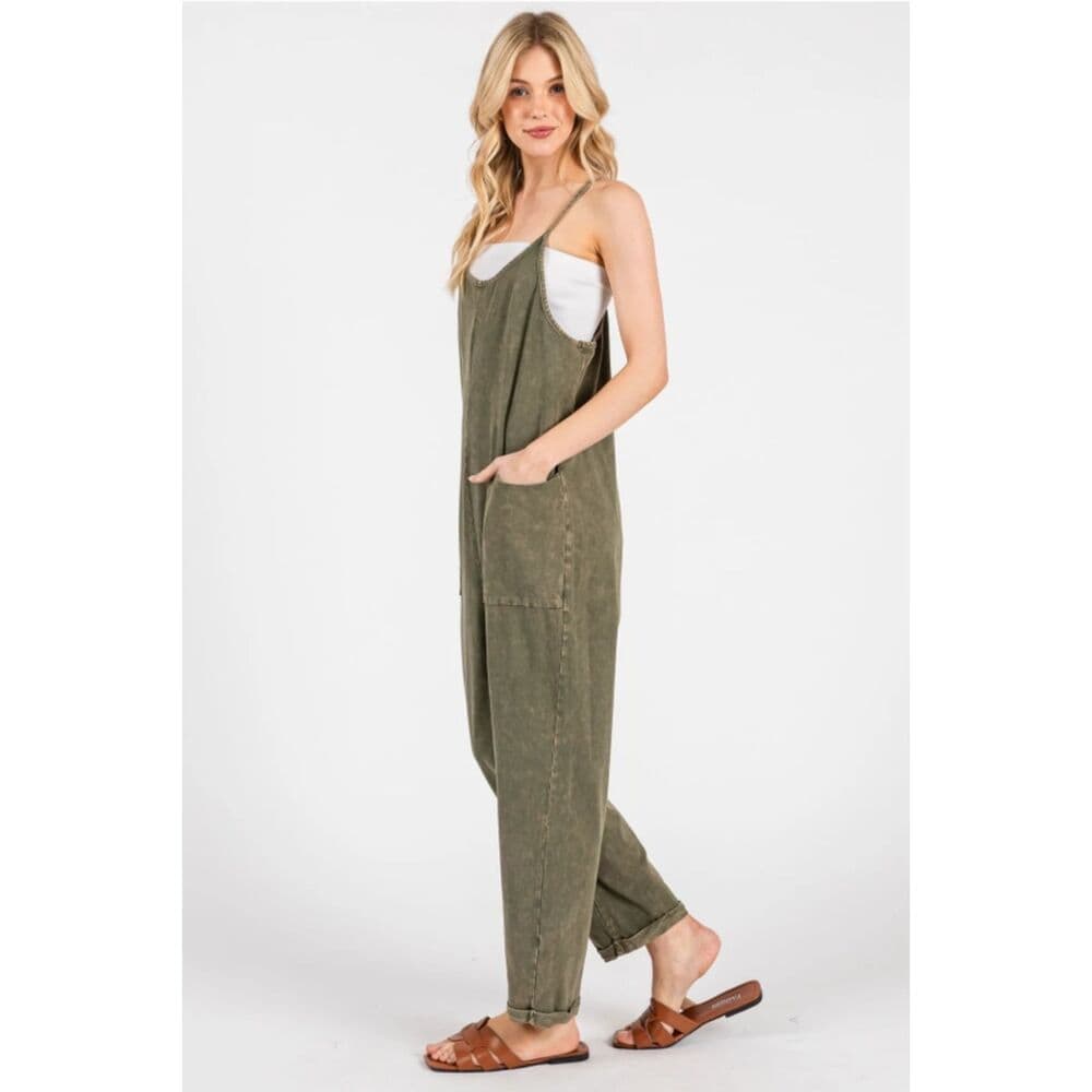 Washed Cami Roll-Up Jumpsuit - Thumbnail 3