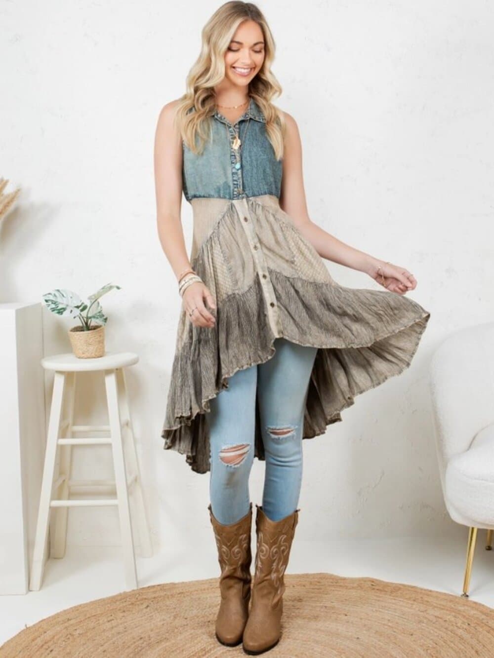 Front-Open Asymmetrical High Low Top - Thumbnail 2