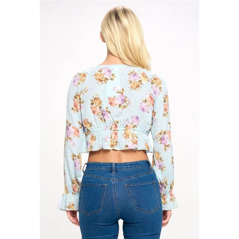 Crop Blouse Cardian Top Tie Front Long Sleeve - Thumbnail 5