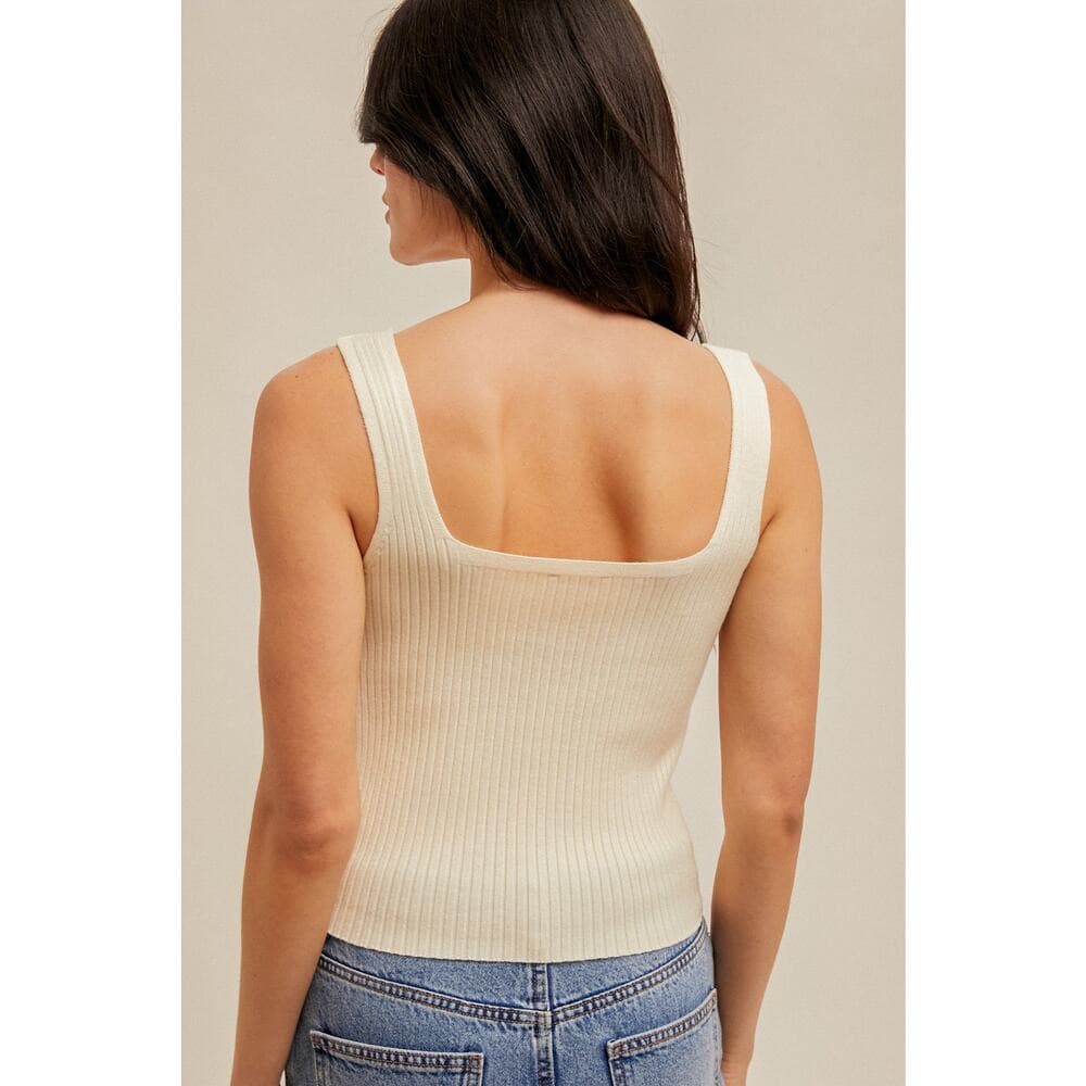 Floral Embroidered Ribbed Tank Top - Thumbnail 3