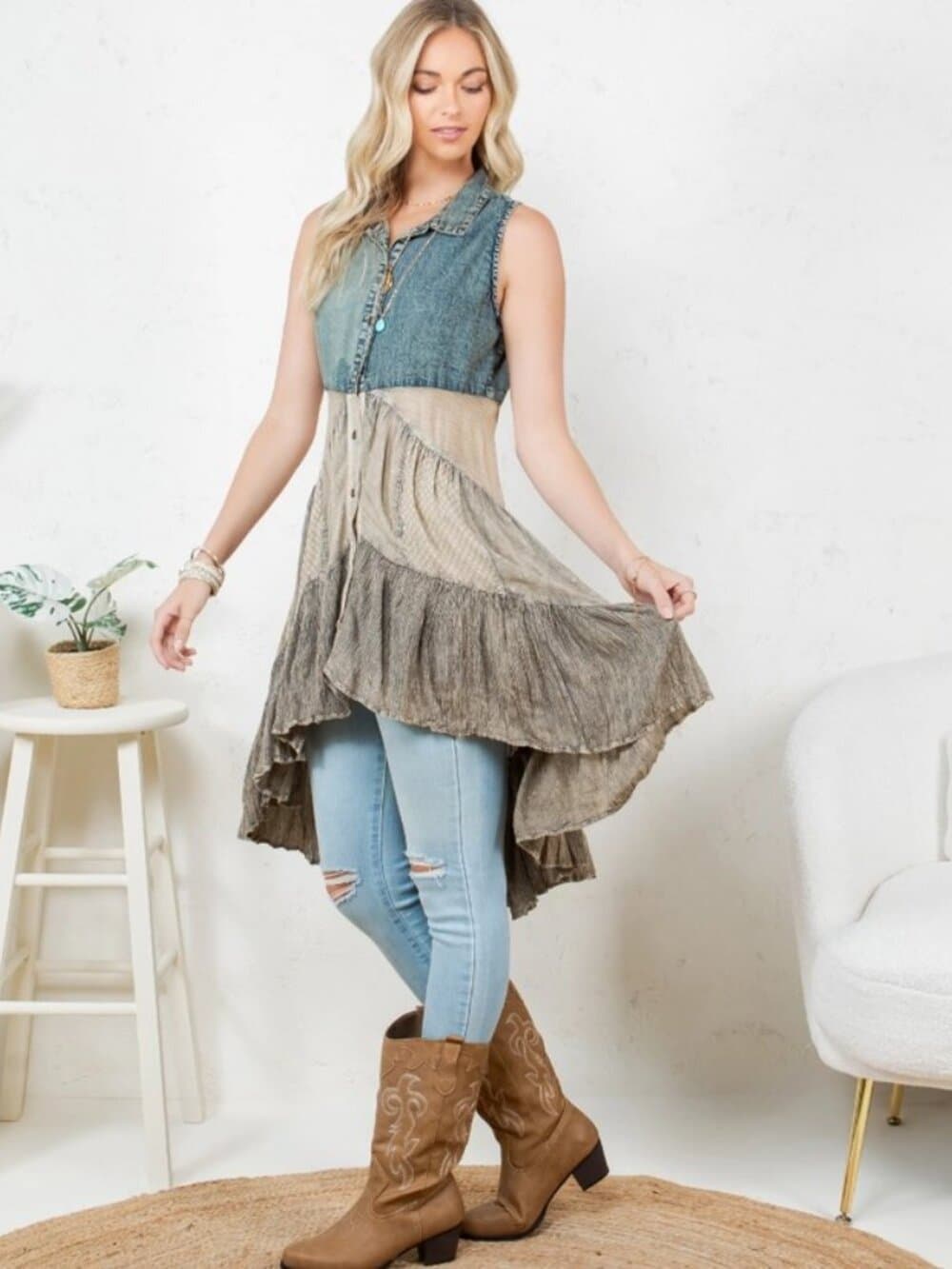 Front-Open Asymmetrical High Low Top - Thumbnail 5