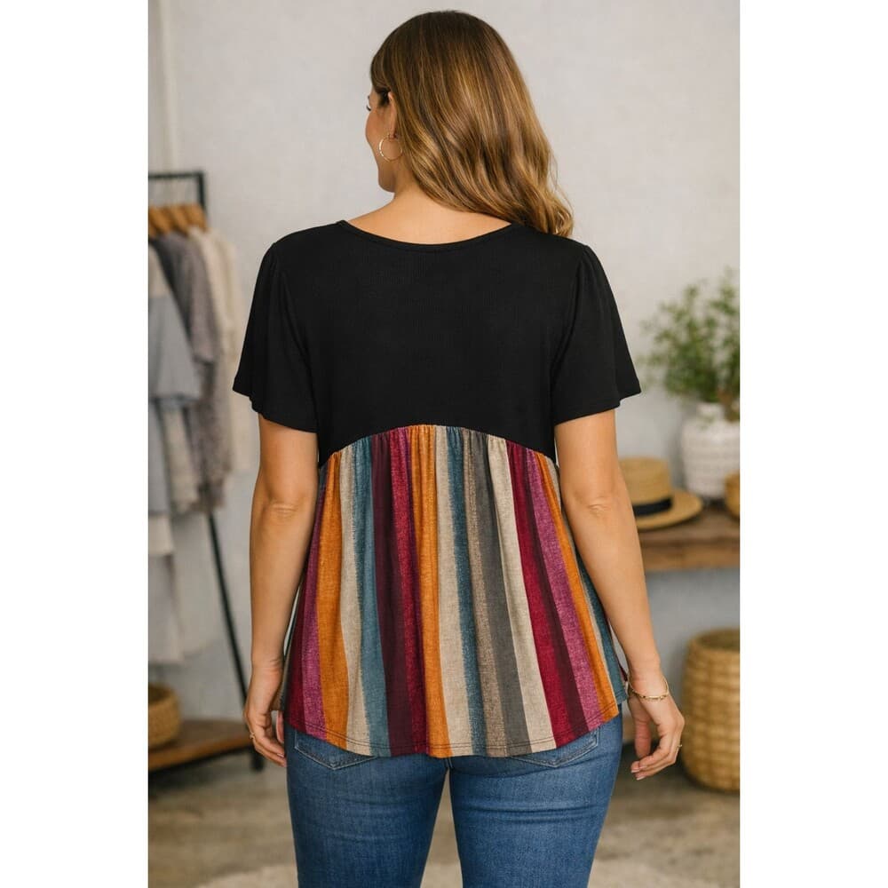 Black & Multicolor Stripe Top - Thumbnail 2
