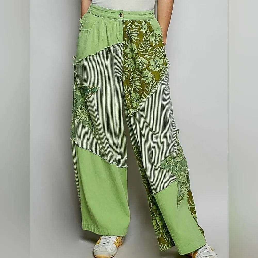 POL Bohemian Stripe Star Patchwork Pants - Thumbnail 3