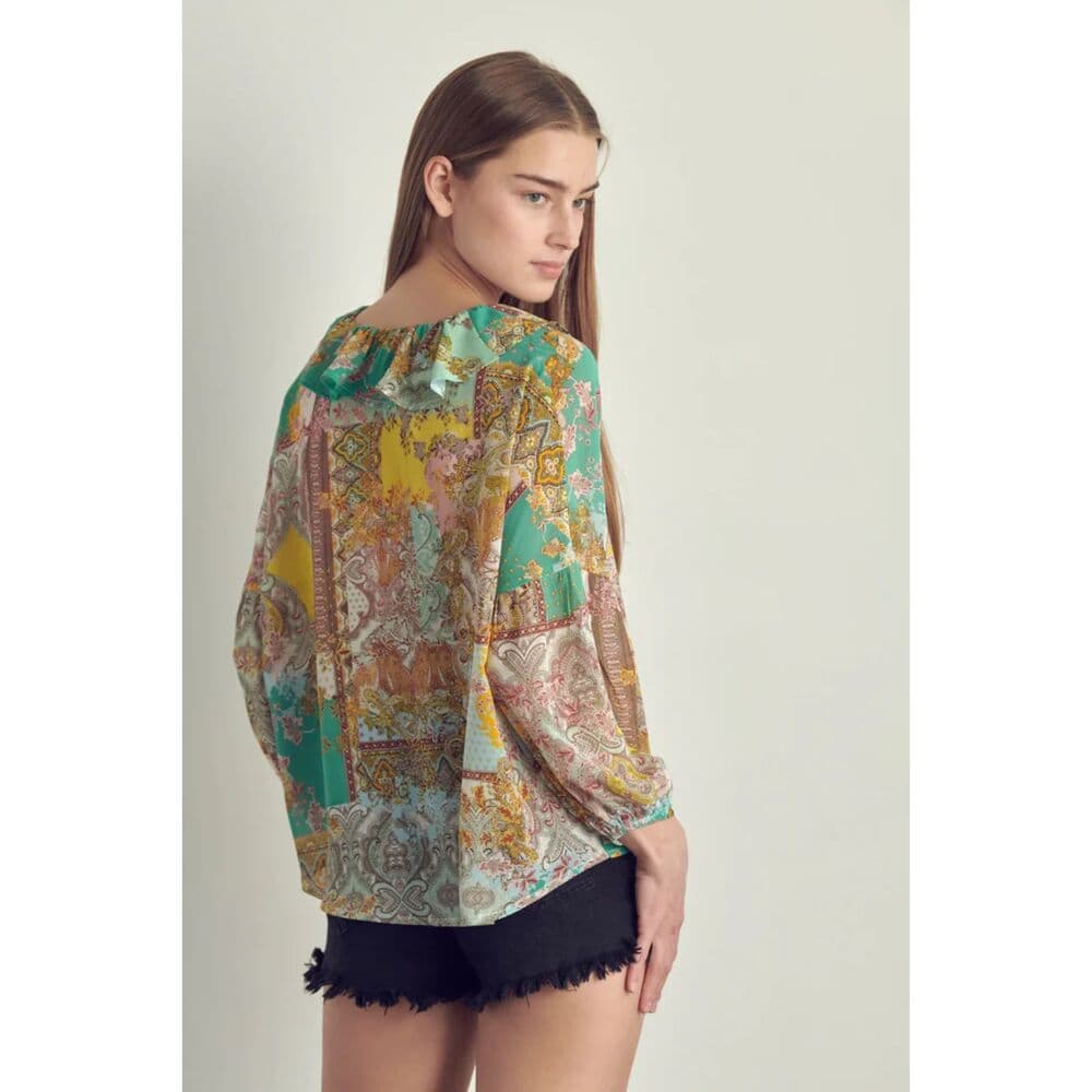 Ruffle Neck Button Long Sleeve in Chiffon - Thumbnail 4