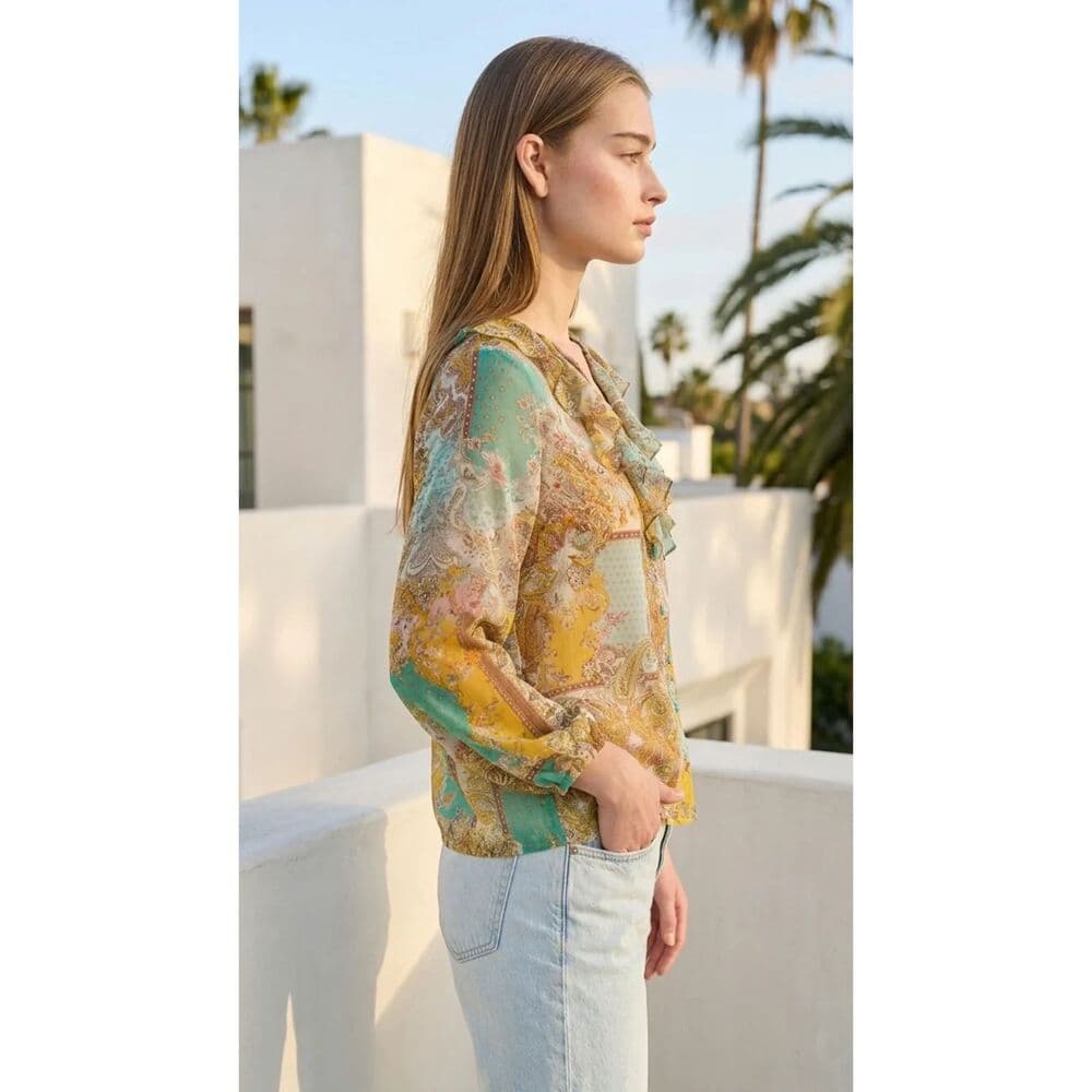 Ruffle Neck Button Long Sleeve in Chiffon - Thumbnail 3