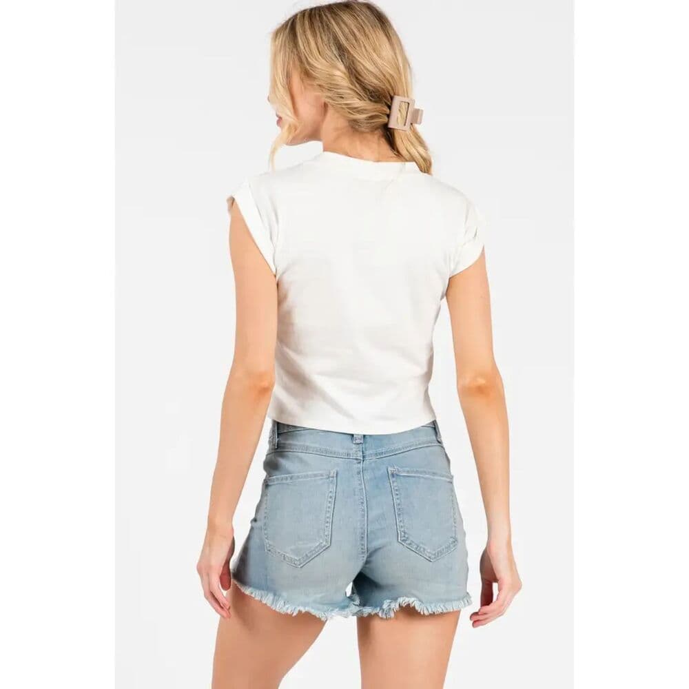 Crew Neck Folded Sleeve Top - Thumbnail 4