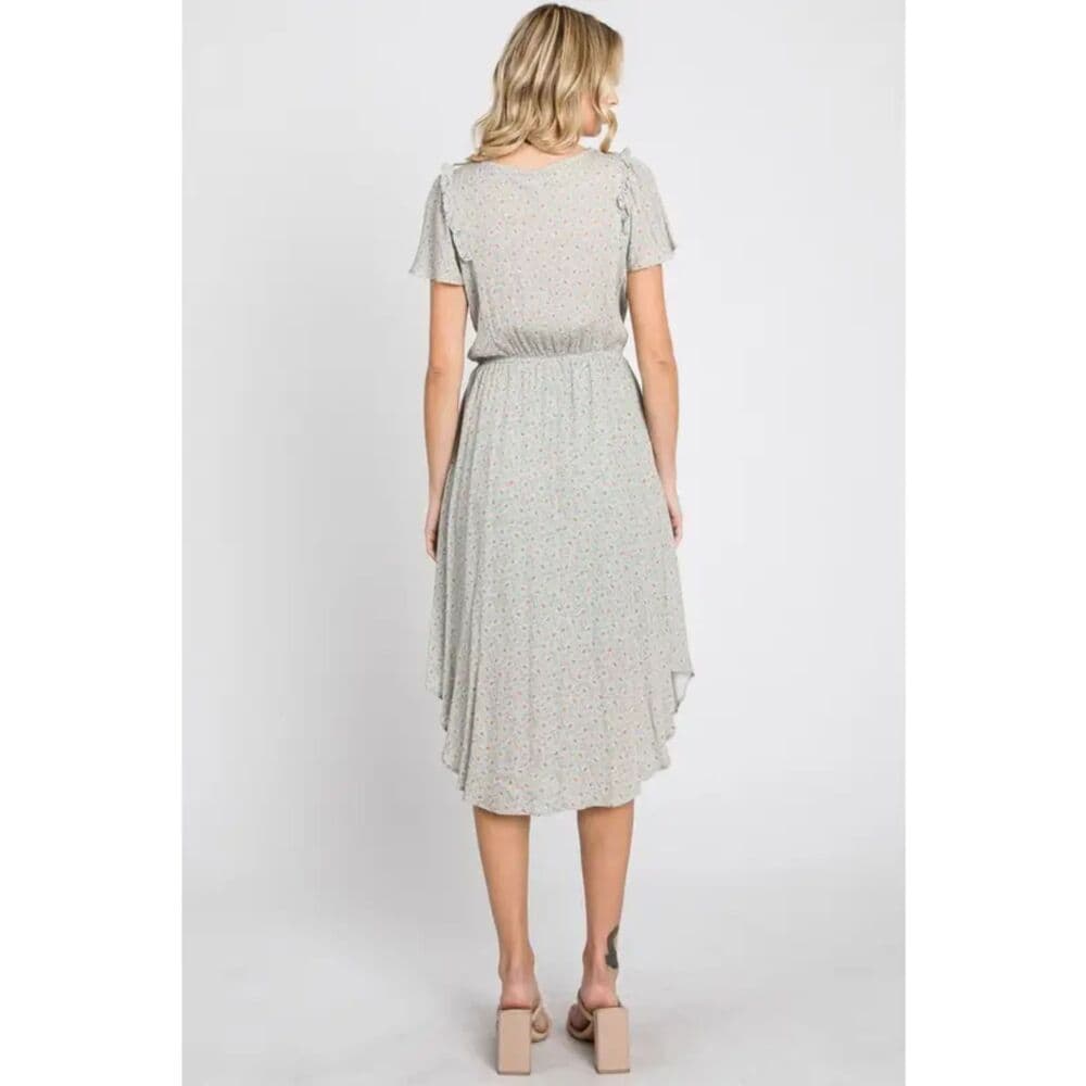 Floral Print V-Neck Button Down Dress - Thumbnail 4