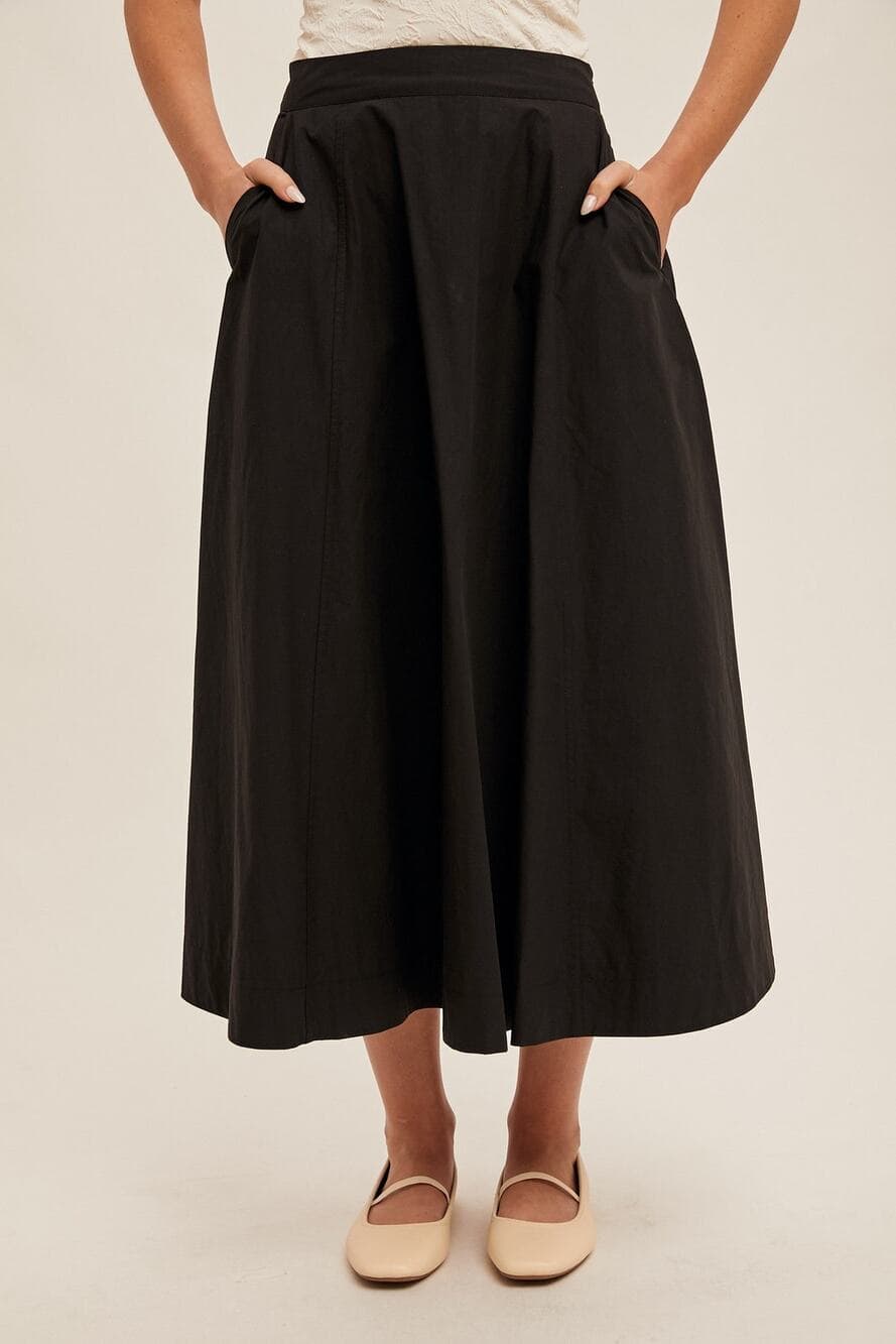 Poplin Midi Swing Skirt With Pockets - Thumbnail 2